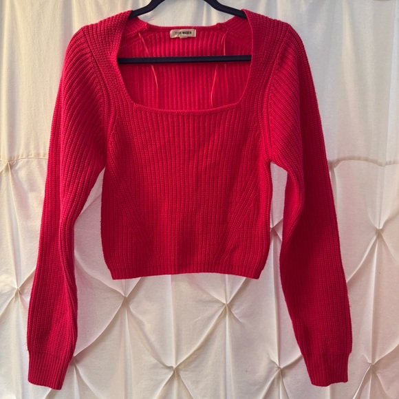 Steve Madden NWOT Cropped Knit Sweater, Bright Pink, Women’s Small - Picture 2 of 9